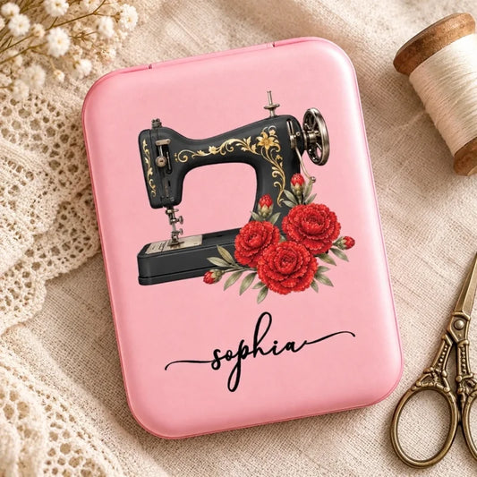 Custom Name Vintage Sewing Machine Floral Gifts for Seamstresses - Personalized LED Compact Makeup M
