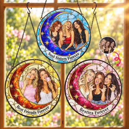 Custom Photo Bestie Friendship Gifts for Women  - Personalized Stained Glass Window Hanging Suncatch