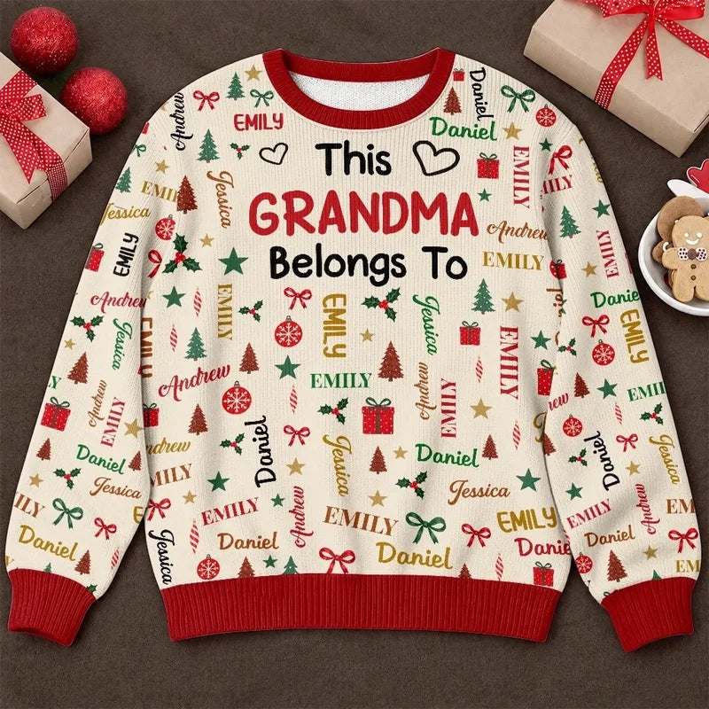Custom Name Grandma and Grandpa Family Christmas Gifts - Personalized Ugly Sweatshirt