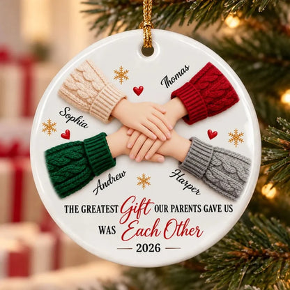 The Greatest Gift Siblings Hands - Personalized Ceramic Ornament - Christmas Gift for Brother Sister