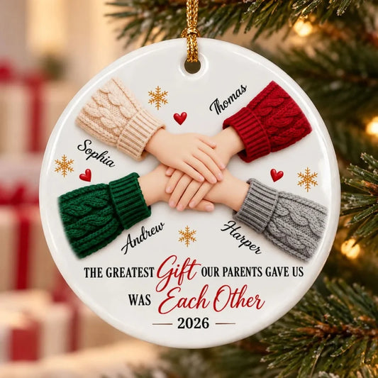 The Greatest Gift Siblings Hands - Personalized Ceramic Ornament - Christmas Gift for Brother Sister