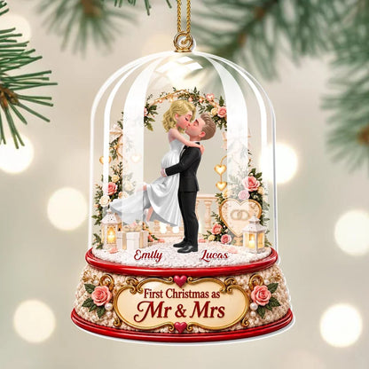 First Christmas As Mr And Mrs Bride And Groom Wedding - Personalized Custom Acrylic Ornament, Christ