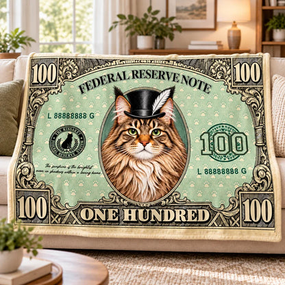 Funny Pet 100 Dollar Bill Throw Blanket | Cat Dog US Dollar Themed Soft Blanket
