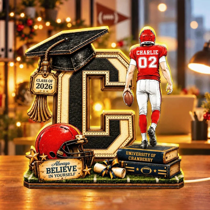 Football Graduation Custom Initial - Personalized Light Box - Class of 2026 Senior Gift, Christmas G