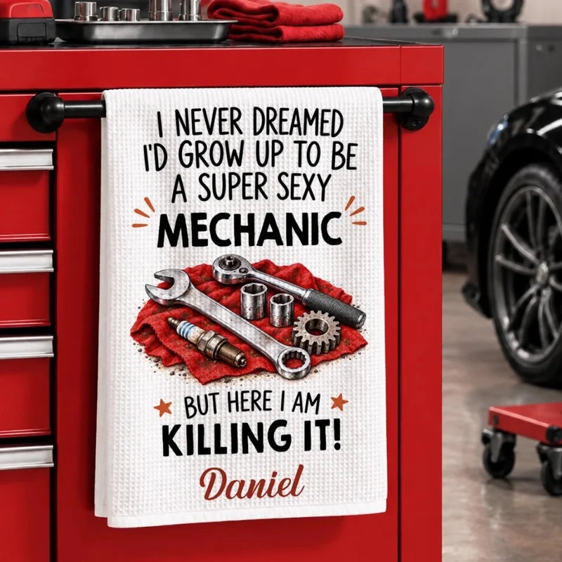 Custom Name Funny Mechanic Gifts for Men - Personalized Kitchen Towel