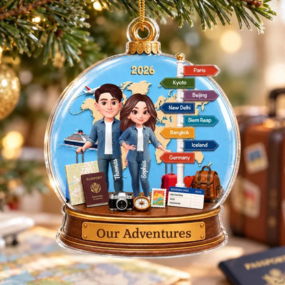 Couple Traveling Destination Travel Adventure 2D Flat - Personalized Acrylic Ornament - Christmas Ke