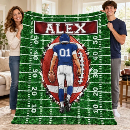 Custom Football Player - Personalized Fleece Blanket - Graduation Gift for Seniors, Christmas Gift f
