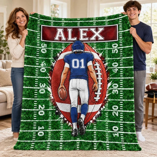 Custom Football Player - Personalized Fleece Blanket - Graduation Gift for Seniors, Christmas Gift f