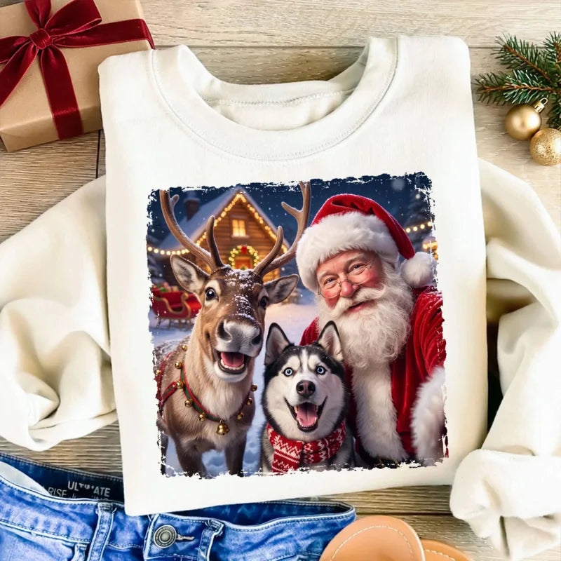Dog Cat Selfie with Santa - Personalized Shirt - Funny Christmas Gift for Pet Lovers