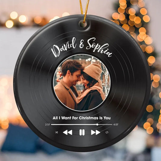Custom Song Vinyl Record Personalized Ceramic Ornament - Couples Christmas Gift