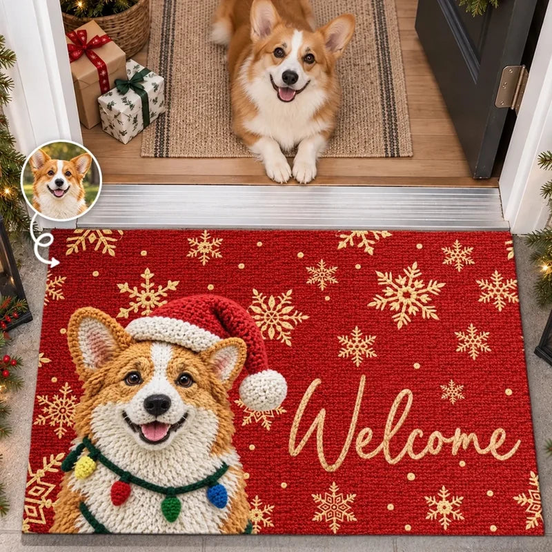 Custom Pet Photo Christmas Welcome Decor - Personalized Decorative Mat