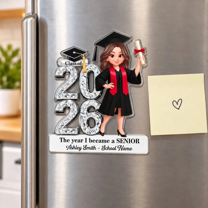 The Year I Became A Senior - Personalized Acrylic Fridge Magnet - Christmas Gift For Seniors, Daught
