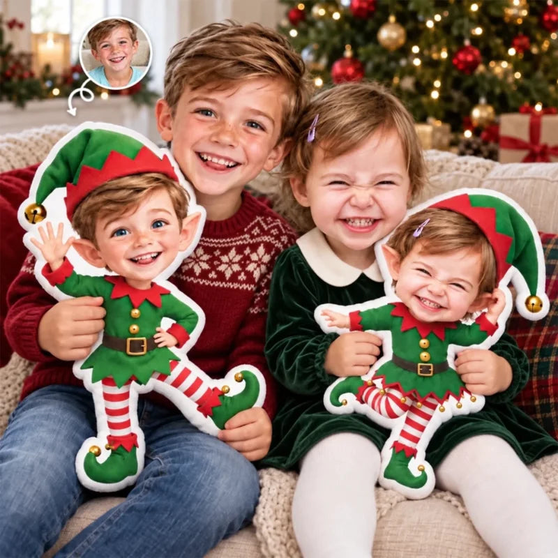 Custom Photo Christmas Elf Gifts for Kids - Personalized Shaped Pillow