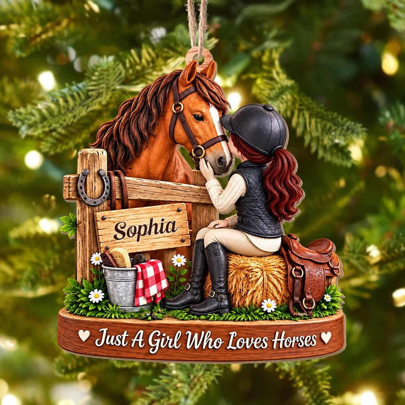 Just A Girl Who Loves Horses Personalized Wooden Ornament - Christmas Keepsake Gift Horse Lovers