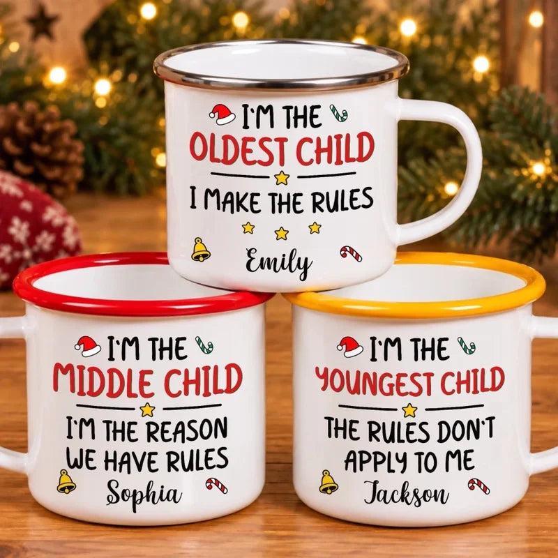 Custom Name Christmas Sibling Gifts for Kids - Personalized Enamel Mug