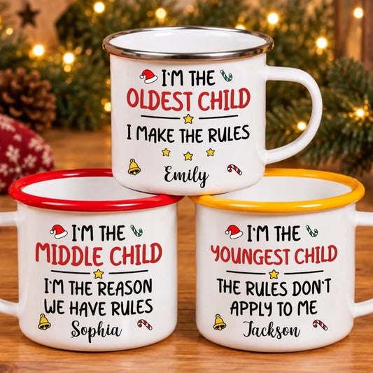Custom Name Christmas Sibling Gifts for Kids - Personalized Enamel Mug