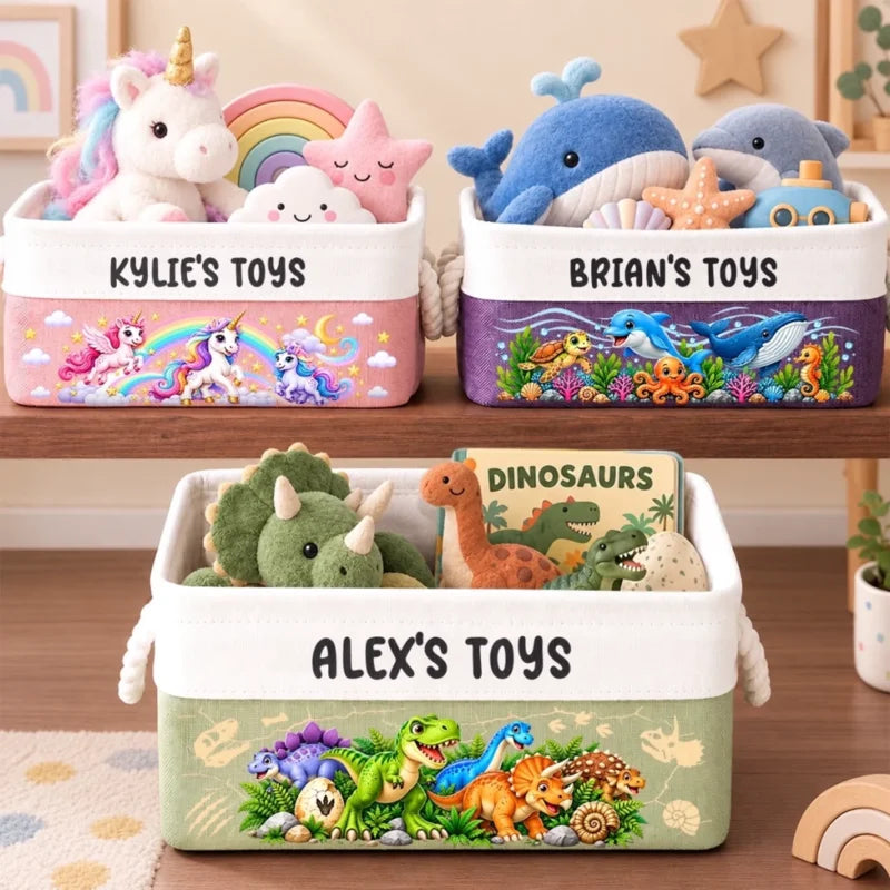 Custom Name Dinosaur Toy Storage Gifts for Kids - Personalized Storage Basket