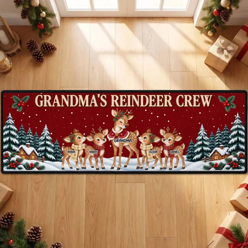 Custom Family Name Rug, Housewarming Birthday Gift For Family Members • Reindeer Winter Love - Perso