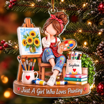 Custom Painting Girl Christmas Gifts for Artists - Personalized Acrylic Ornament