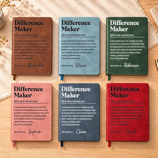 Personalized Leather Journal, Difference Maker Quote, Unique Gift for Teacher, Mentor or Coworker