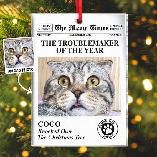 "The Troublemaker Of The Year" Personalized Pet Photo Acrylic Ornament - Custom Gift for Pet Lovers