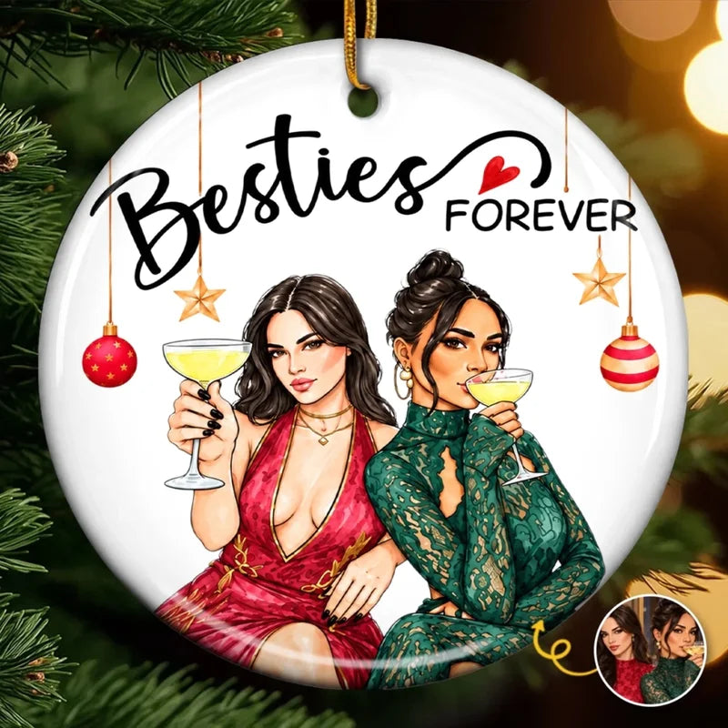 Custom Photo Besties Christmas Gifts For Women - Personalized Ceramic Ornament