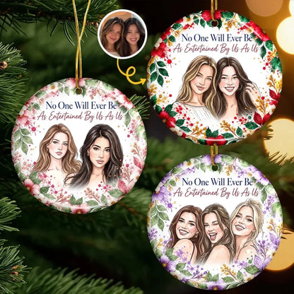 Custom Photo Best Friend Floral Christmas Keepsake - Personalized Ceramic Ornament