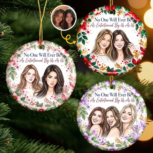 Custom Photo Best Friend Floral Christmas Keepsake - Personalized Ceramic Ornament