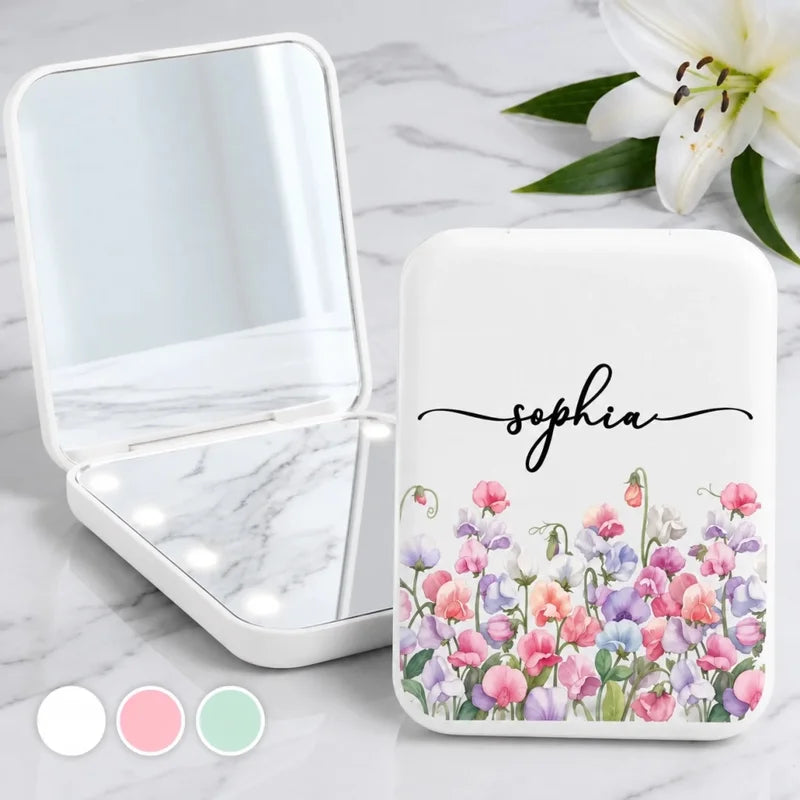 Custom LED Compact Makeup Mirror - Personalized Best Friend Birthday Gifts For Women, Besties, Siste