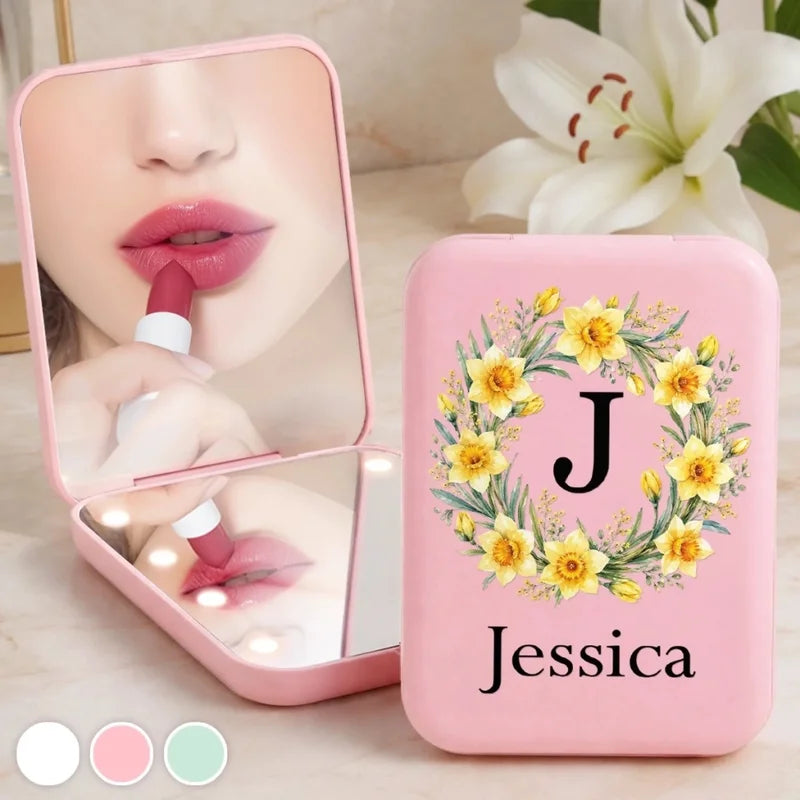 Custom Name Floral Gifts for Women - Personalized Compact Makeup Mirror