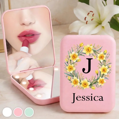 Custom Name Floral Gifts for Women - Personalized Compact Makeup Mirror