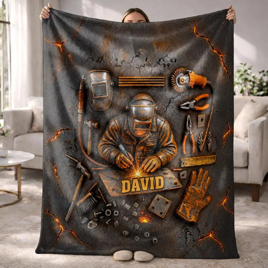 Hardworking Welder In Action Personalized Blanket - Custom Throw Gift for Welders
