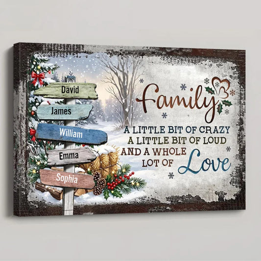 (Now with 13-20 Names Option) Our Crazy Loud Love - Personalized Family Christmas Signpost Poster / 