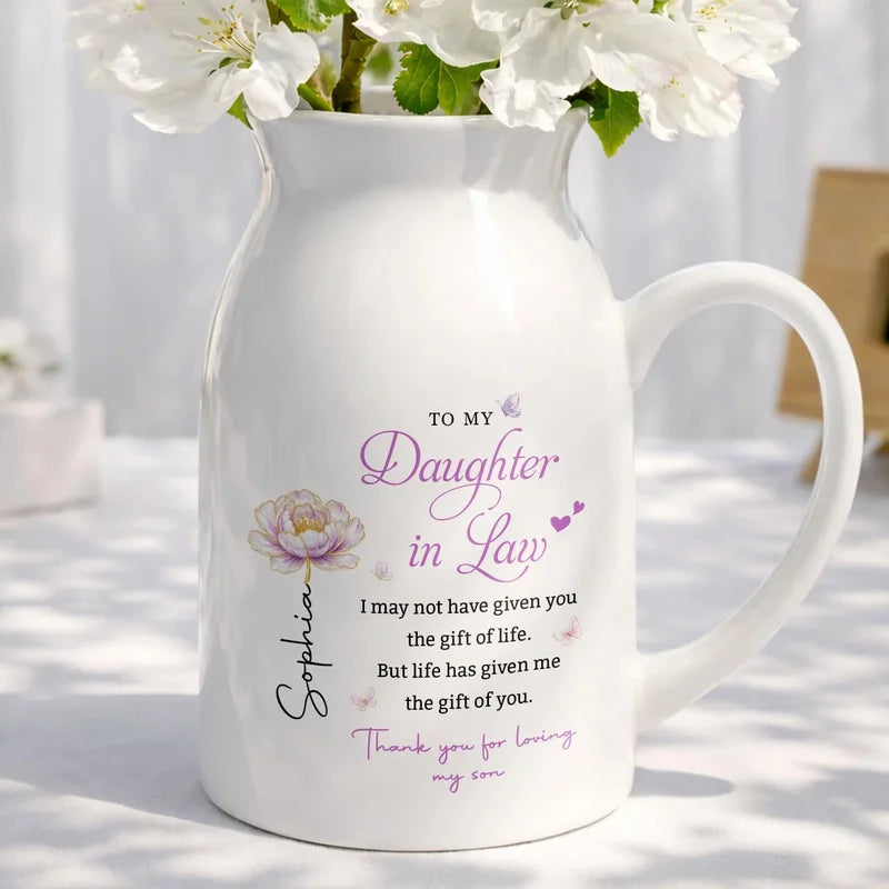 To My Daughter In Law Personalized Ceramic Flower Vase - Custom Gift from Mother-in-Law, Birth Month