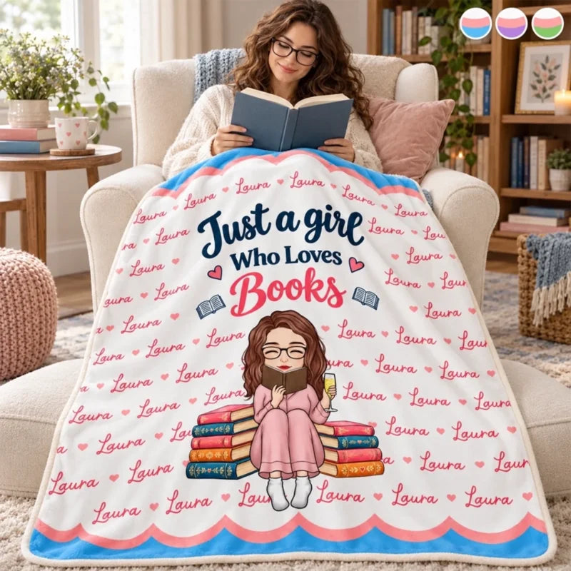 Custom Name Just A Girl Who Loves Books Gifts for Women - Personalized Blanket
