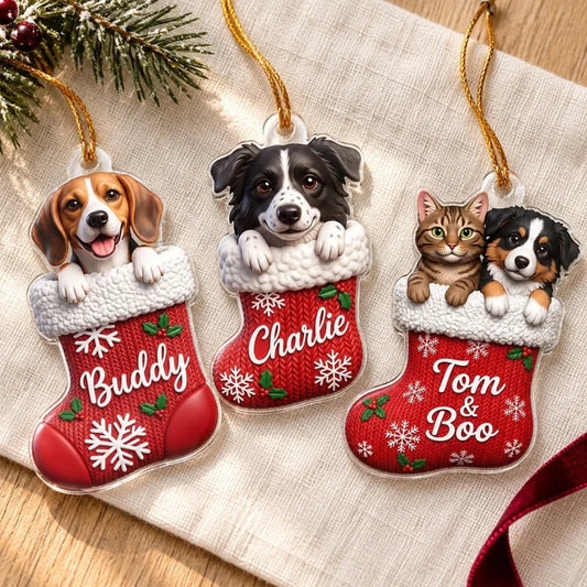 Custom Dog Cat Pet Stocking - Personalized Acrylic Ornament - Christmas Gift for Dog Cat Mom