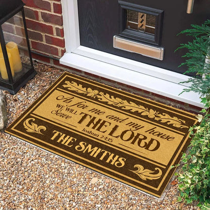 "As For Me And My House We Will Serve The Lord" Personalized Doormat - Custom Family Faith Mat