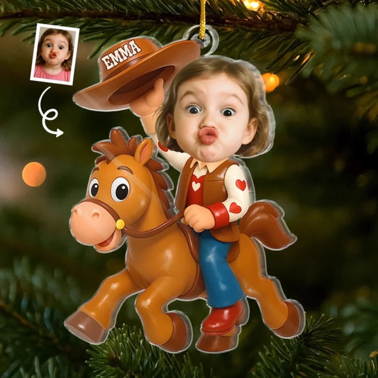 Custom Photo Cowgirl Horse Christmas Gifts for Kids - Personalized Ornament
