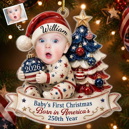 Custom Photo First Christmas Acrylic Ornament - Personalized America 250th Anniversary Christmas Gif