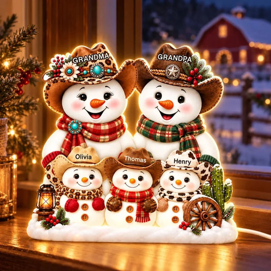 Trending Western Grandpa Grandma Snowman - Personalized Light Box - Gift For Him, Her, Christmas Dec