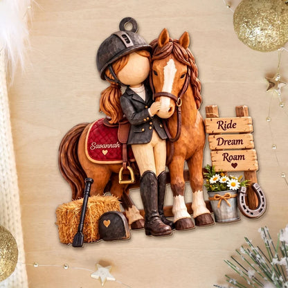 Ride Dream Roam Horse And Girl Equine Equestrian - Personalized Custom Wood Ornament, Custom Shaped 