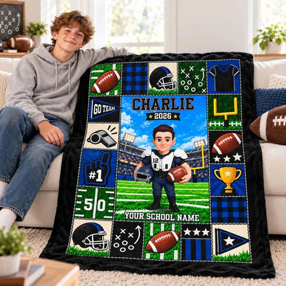 Football Star Custom Name And Number - Personalized Fleece Blanket - Gift For Football Players, Gran