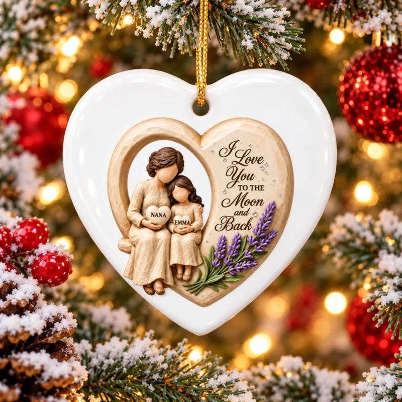 Grandma Loves to the Moon and Back - Personalized Ceramic Ornament - Christmas Gift for Granddaughte