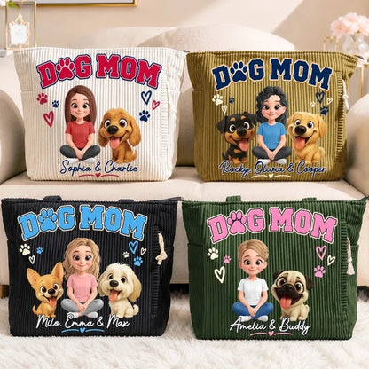 Custom Name Dog Mom Gifts For Dog Lovers - Personalized Corduroy Tote Bag