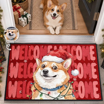 Custom Pet Photo Festive Welcome Decor - Personalized Decorative Mat