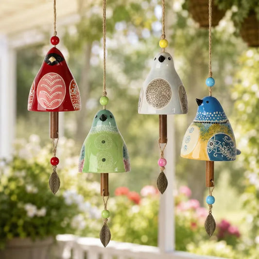 Personalized Ceramic Bird Wind Chime, Colorful Sunny Porch Decor and Unique Creative Gift for Bird L