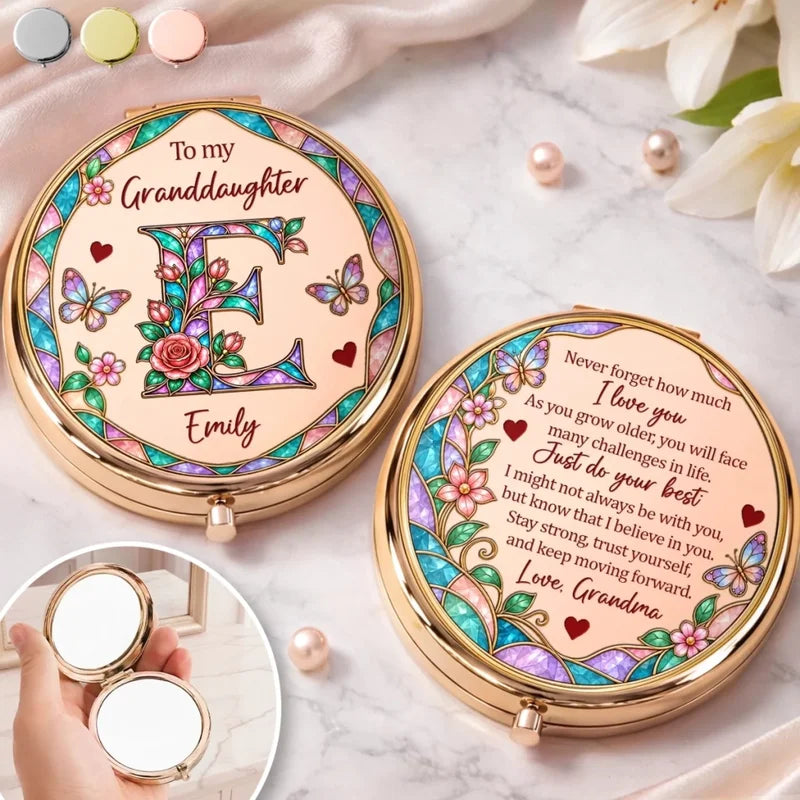 Custom Name Floral Encouragement Gifts for Daughter and Granddaughter - Personalized Compact Mirror