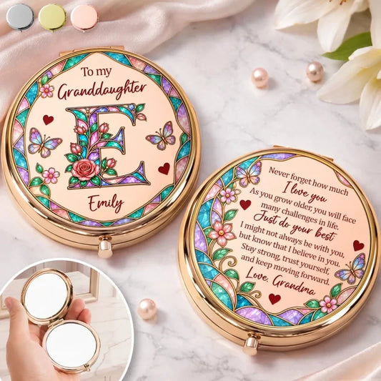 Custom Name Floral Encouragement Gifts for Daughter and Granddaughter - Personalized Compact Mirror