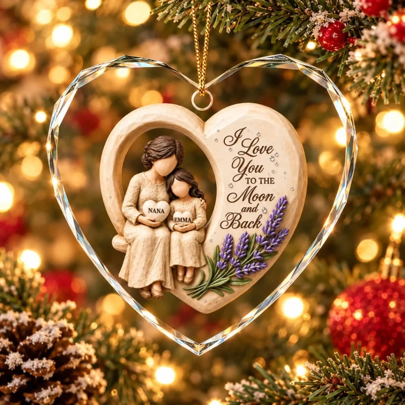 Grandma Loves to the Moon and Back - Personalized Glass Ornament - Christmas Gift for Granddaughter 