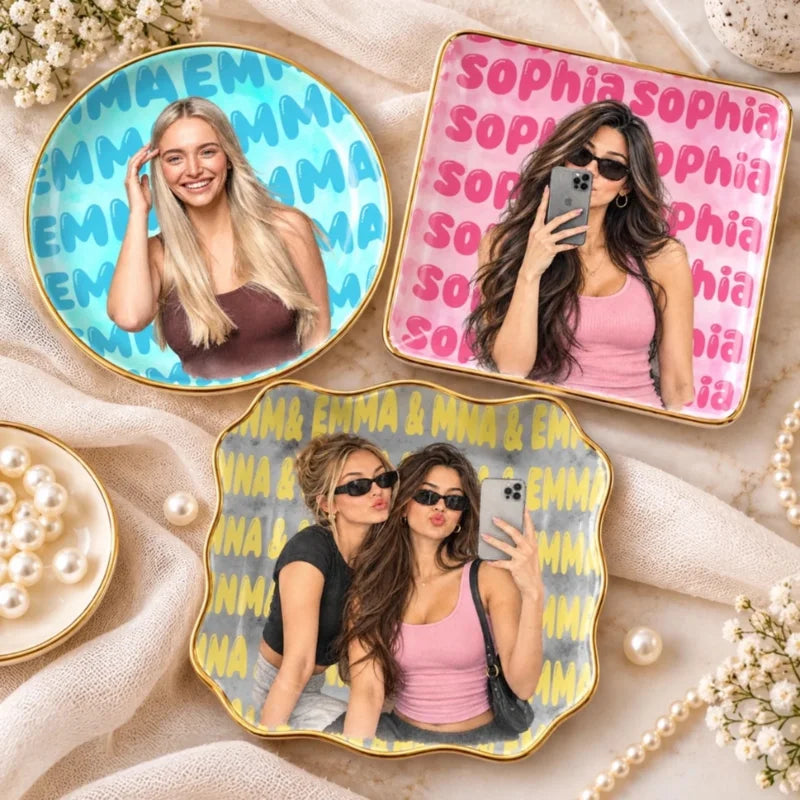 Custom Photo Name Jewelry Gifts for Women - Personalized Jewelry Dish